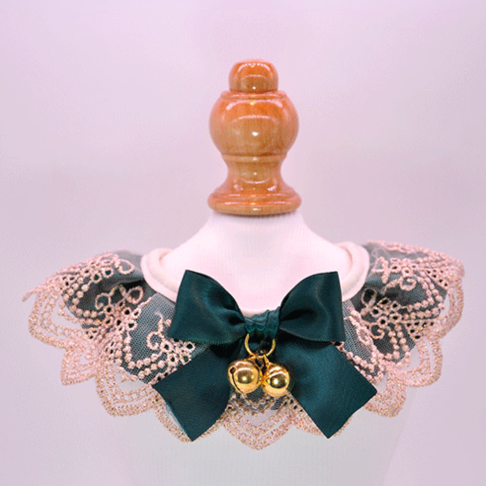 Ribbon and Lace Collar with Cat Bell (Pink/Black)
