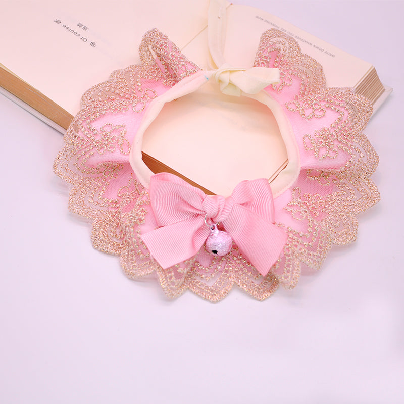 Ribbon and Lace Collar with Cat Bell (Pink/Black)