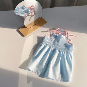 Summer Stretchy Sling Dress (Light Blue/Floral)