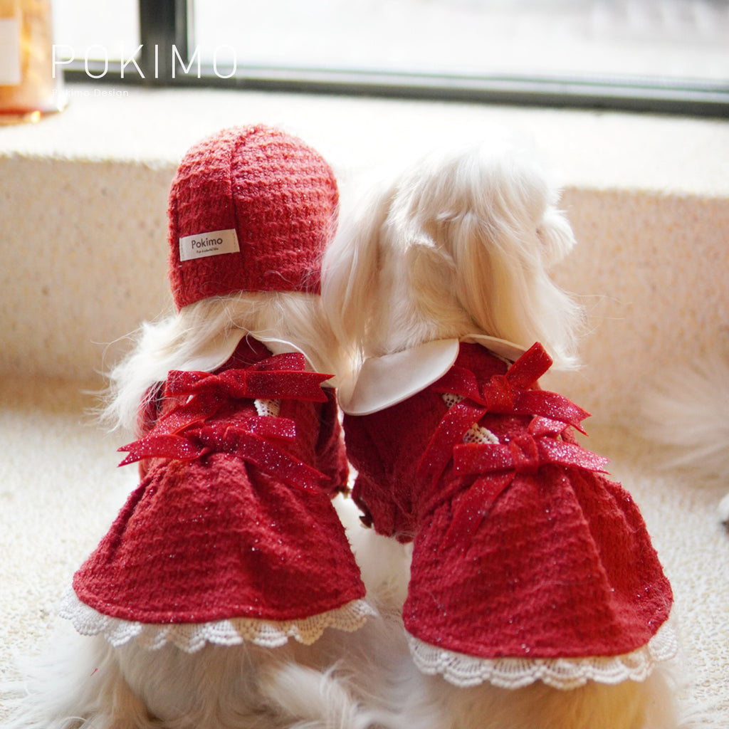 Pokimo New Year Winter Red Dress & Matching Hat